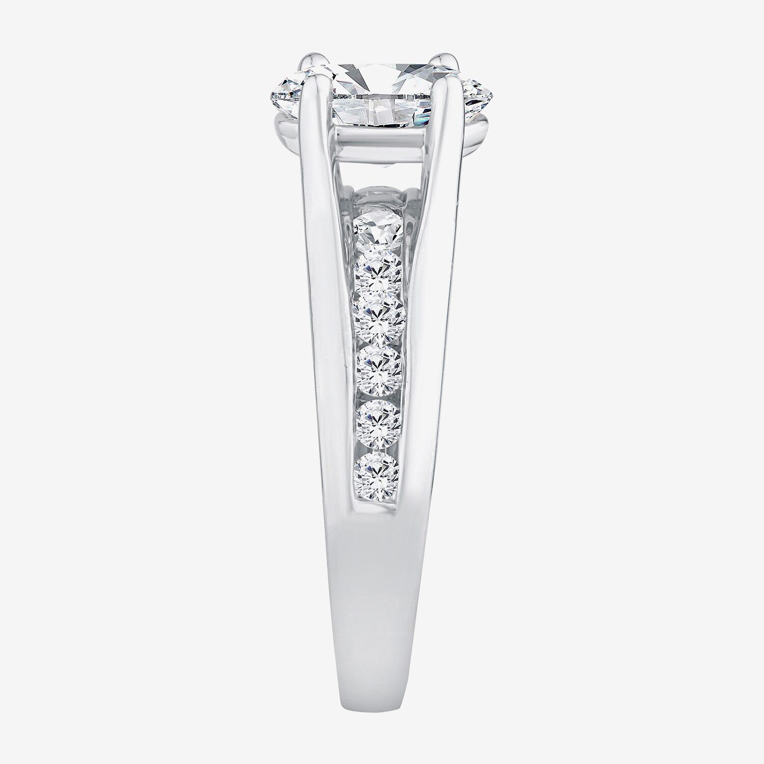 F / Vs2) Womens 2 CT. T.W. Lab Grown White Diamond 14K Gold Oval Side Stone Engagement Ring
