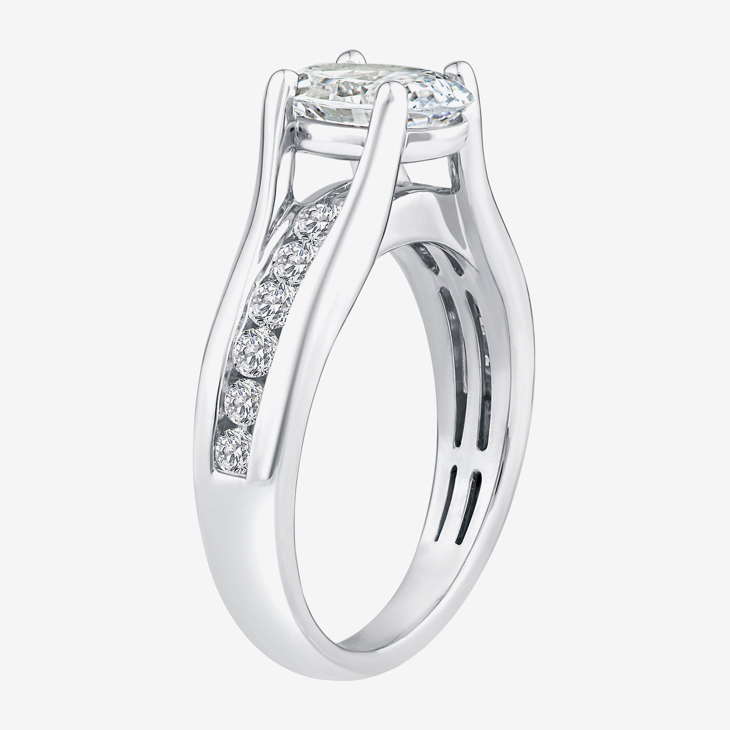 F / Vs2) Womens 2 CT. T.W. Lab Grown White Diamond 14K Gold Oval Side Stone Engagement Ring