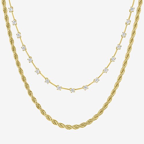 Yes, Please! Womens Lab Created White Sapphire 14K Gold Over Brass 2-pc. Necklace Set, One Size, White