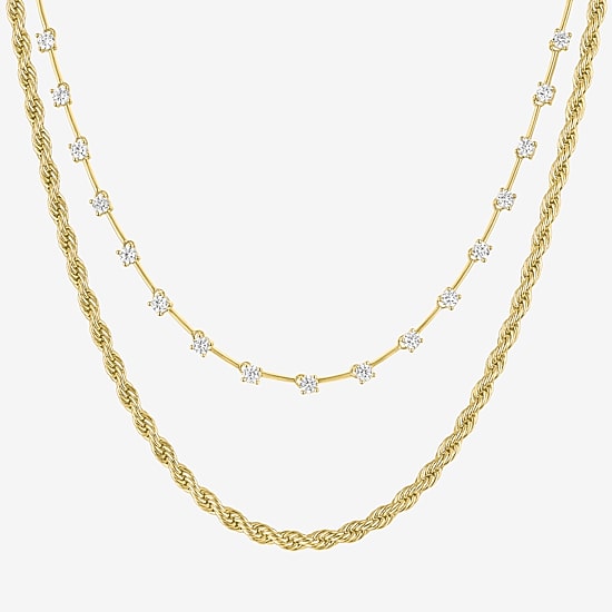 Yes, Please! Womens Lab Created White Sapphire 14K Gold Over Brass 2-pc. Necklace Set