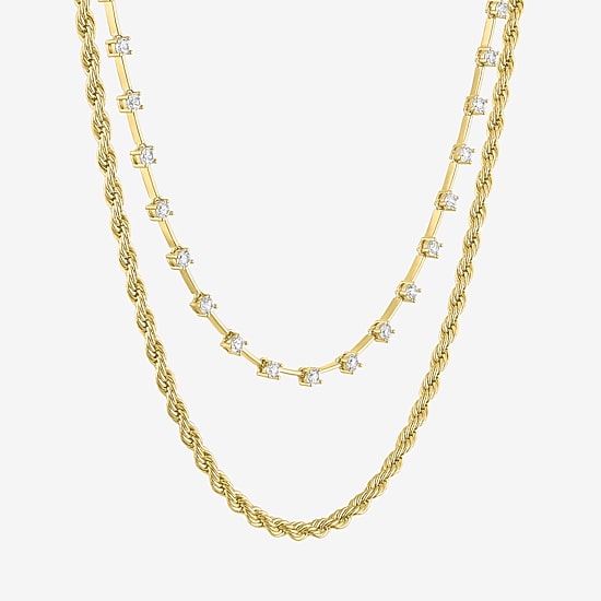 Yes, Please! Womens Lab Created White Sapphire 14K Gold Over Brass 2-pc. Necklace Set