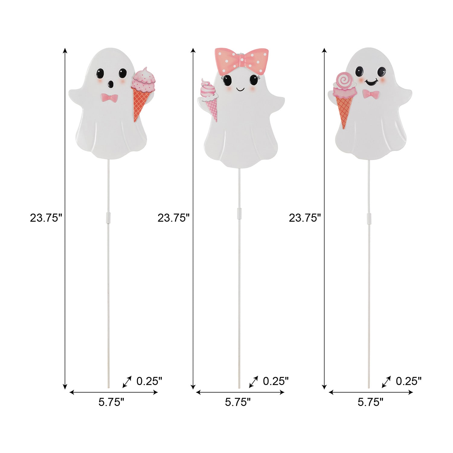 Glitzhome 24" Metal Pink Ghosts Halloween Yard Art