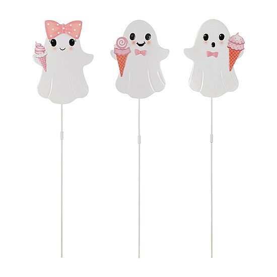 Glitzhome 24" Metal Pink Ghosts Halloween Yard Art