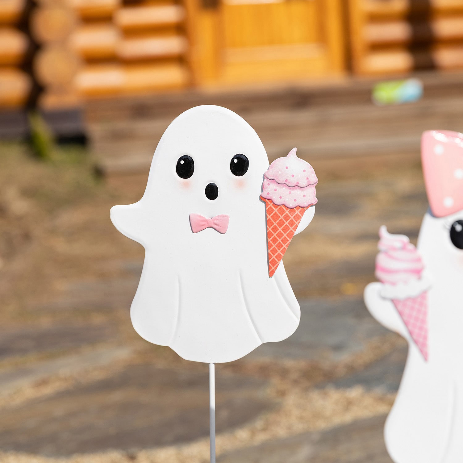 Glitzhome 24" Metal Pink Ghosts Halloween Yard Art