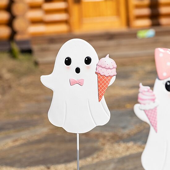 Glitzhome 24" Metal Pink Ghosts Halloween Yard Art