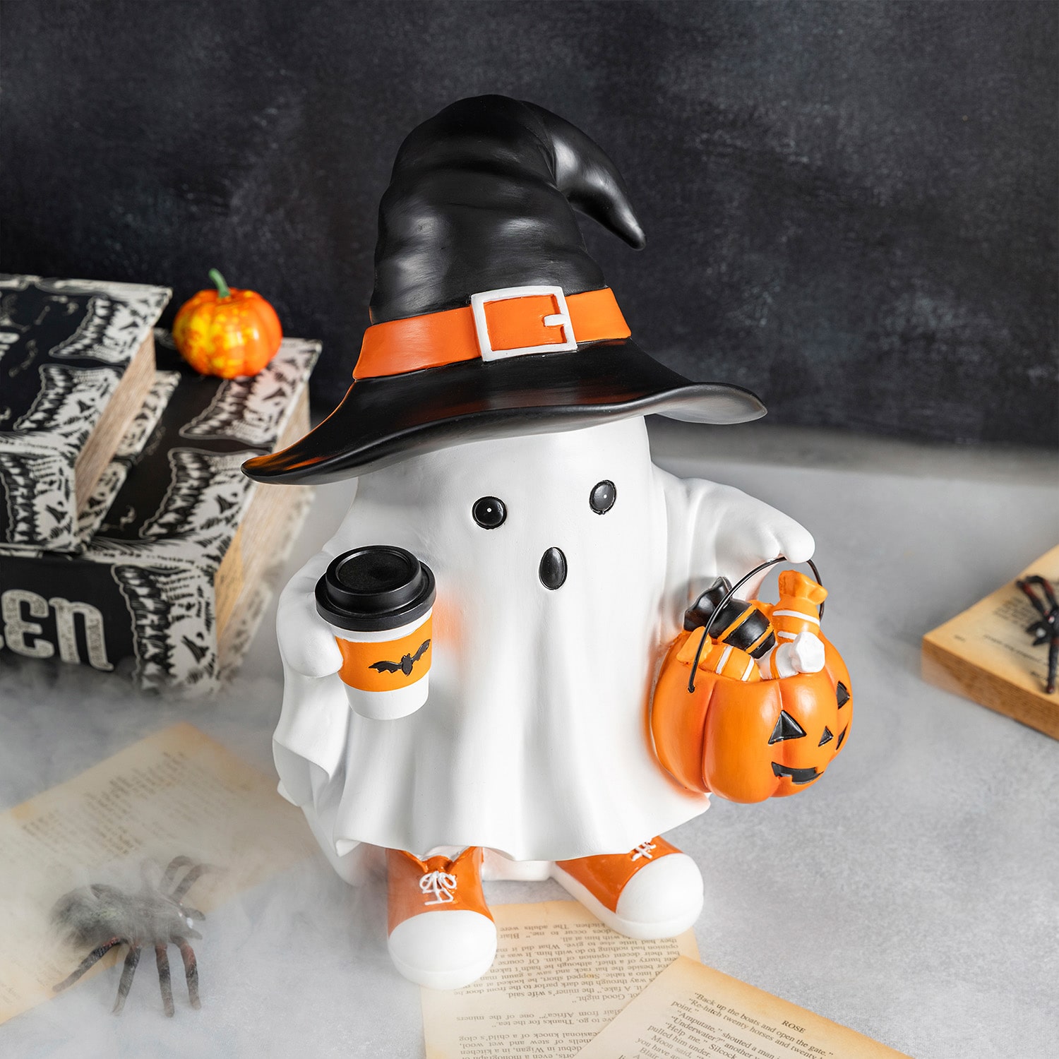 Glitzhome 12" Resin Witch Ghost Halloween Tabletop Decor
