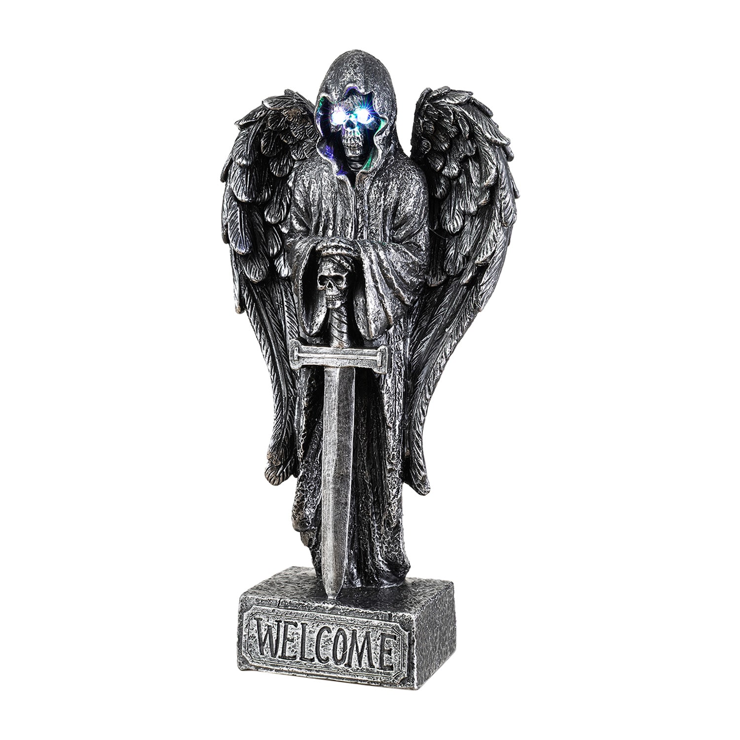 Glitzhome 12"Lighted Resin Grim Reaper Halloween Tabletop Decor