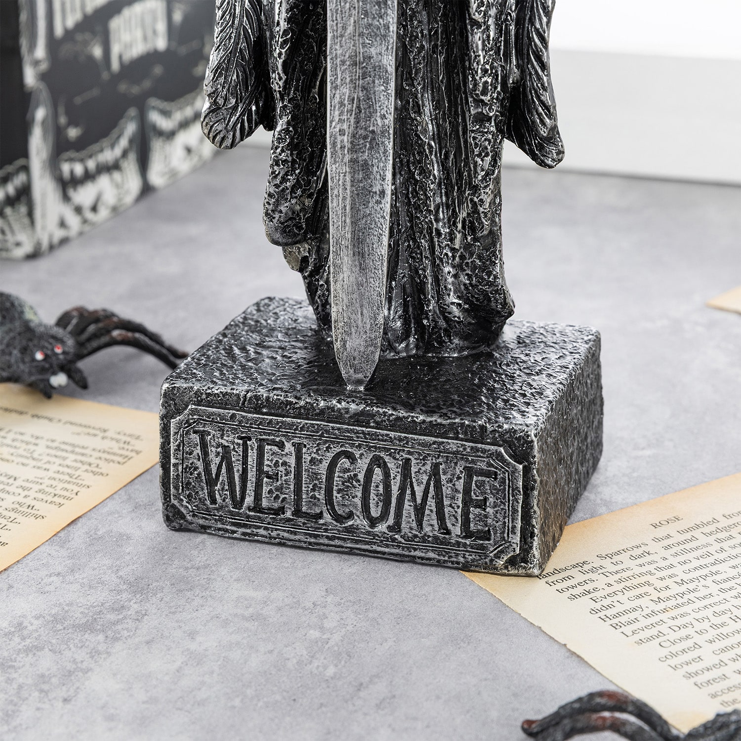 Glitzhome 12"Lighted Resin Grim Reaper Halloween Tabletop Decor