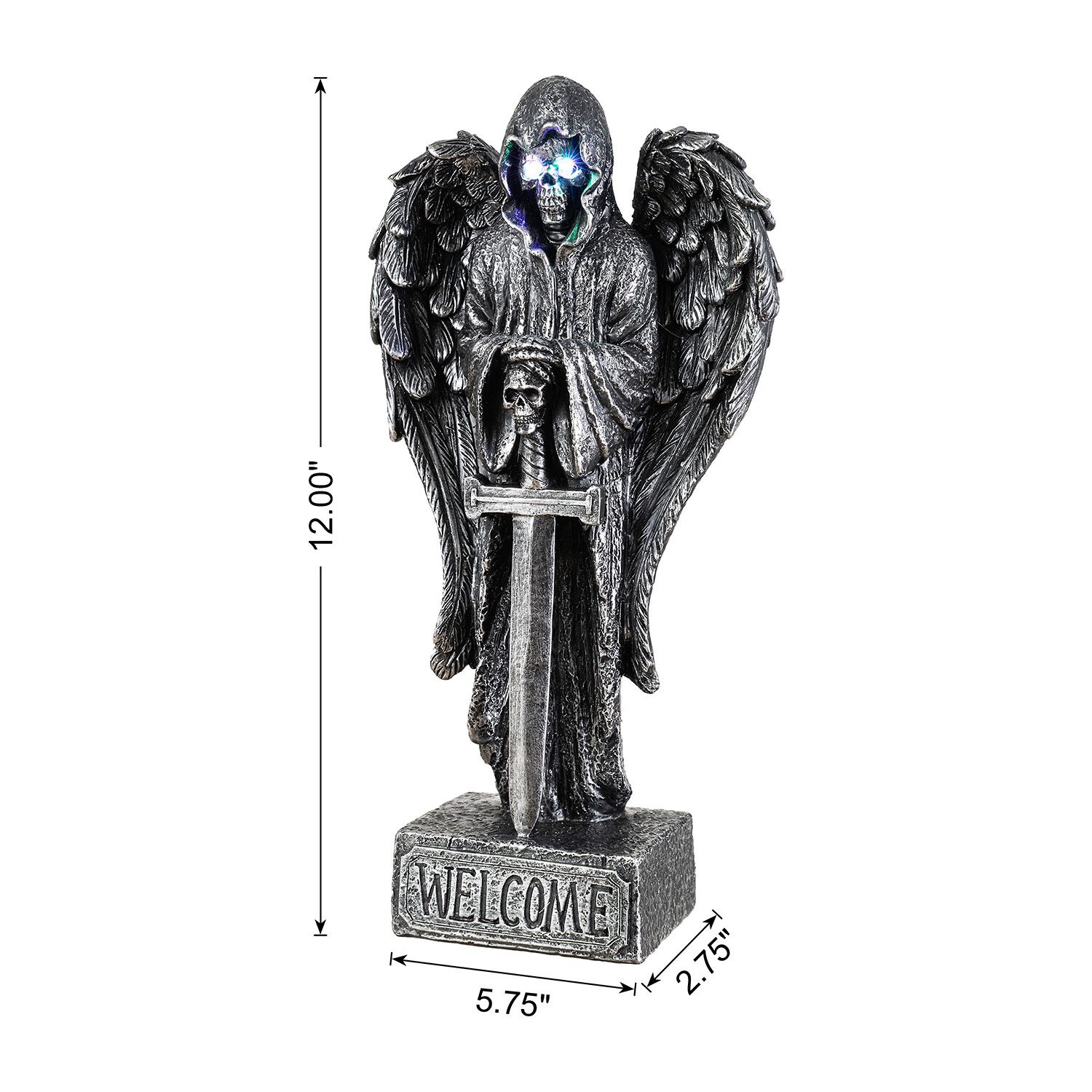 Glitzhome 12"Lighted Resin Grim Reaper Halloween Tabletop Decor