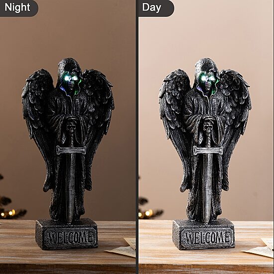 Glitzhome 12"Lighted Resin Grim Reaper Tabletop Decor