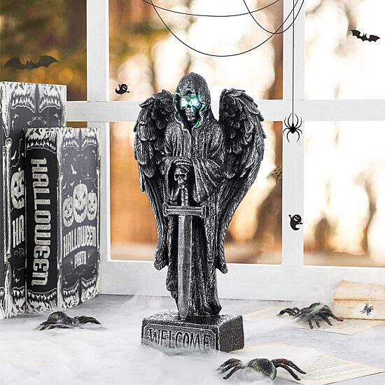Glitzhome 12"Lighted Resin Grim Reaper Tabletop Decor