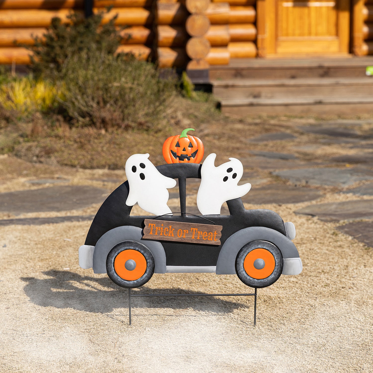 Glitzhome 24" Metal Ghost Car Halloween Yard Art