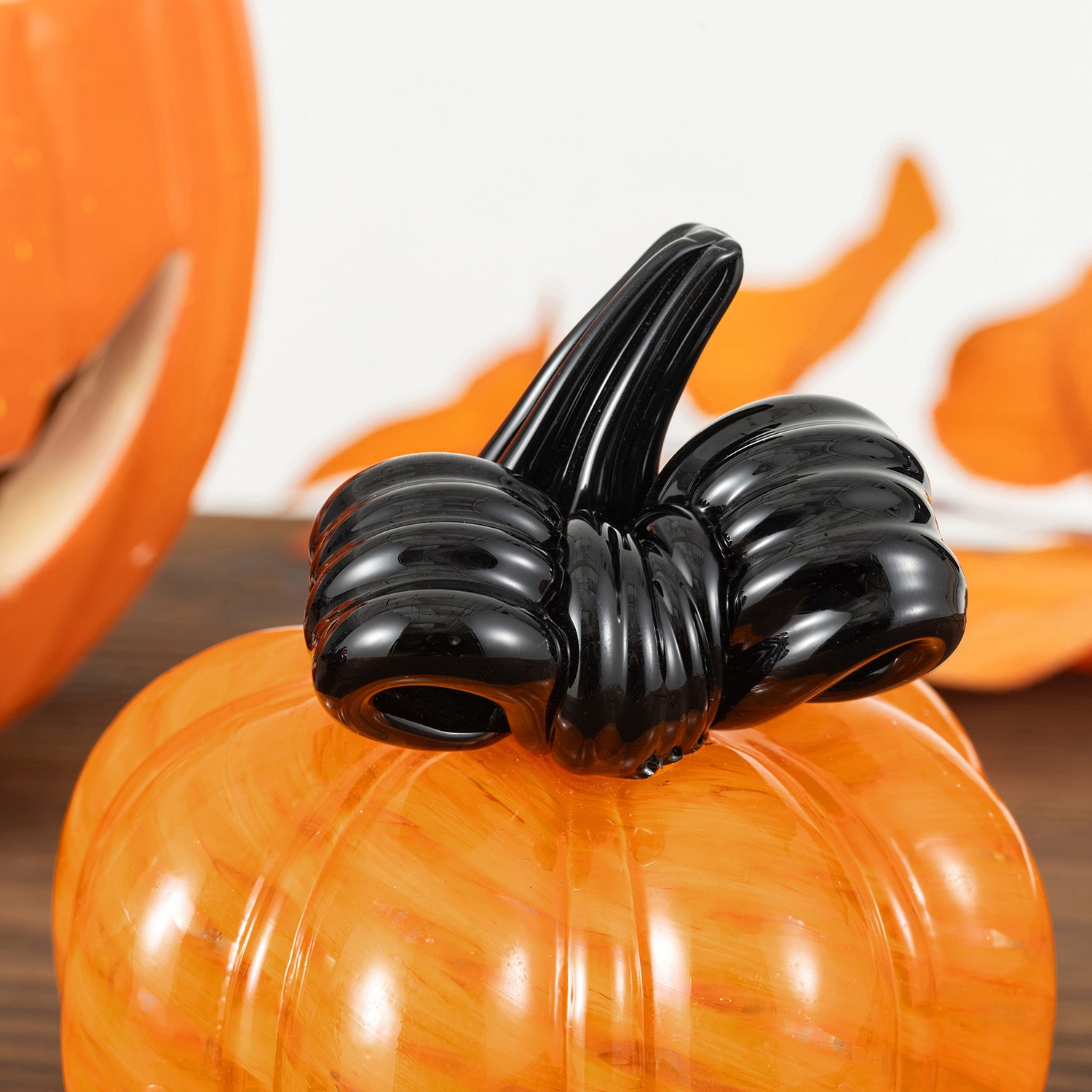 Glitzhome 5" Striped Glass Pumpkin Halloween Tabletop Decor