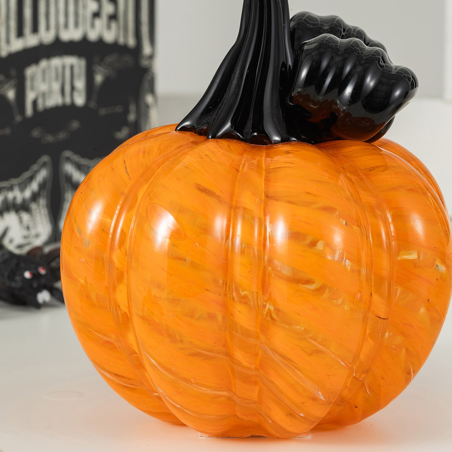 Glitzhome 5" Striped Glass Pumpkin Halloween Tabletop Decor