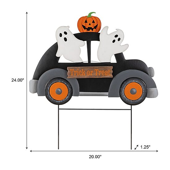 Glitzhome 24" Metal Ghost Car Halloween Yard Art
