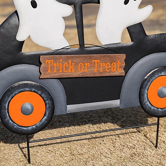 Glitzhome 24" Metal Ghost Car Halloween Yard Art