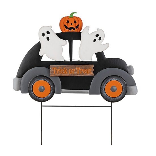 Glitzhome 24" Metal Ghost Car Halloween Yard Art