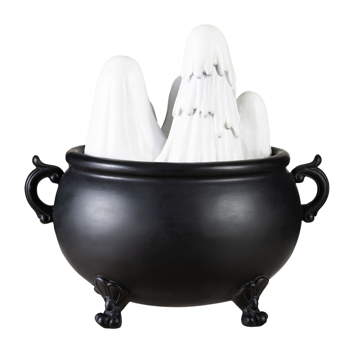 Glitzhome 9" Lighted Polyresin Ghosts In Cauldron Halloween Tabletop Decor