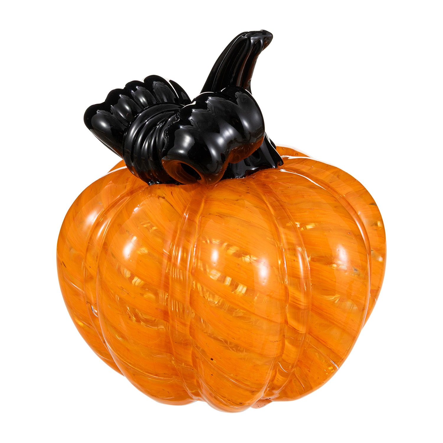 Glitzhome 5" Striped Glass Pumpkin Halloween Tabletop Decor