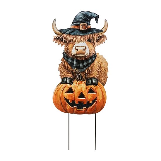 Glitzhome 30"Metal Painted Highland Cow Halloween Yard Art