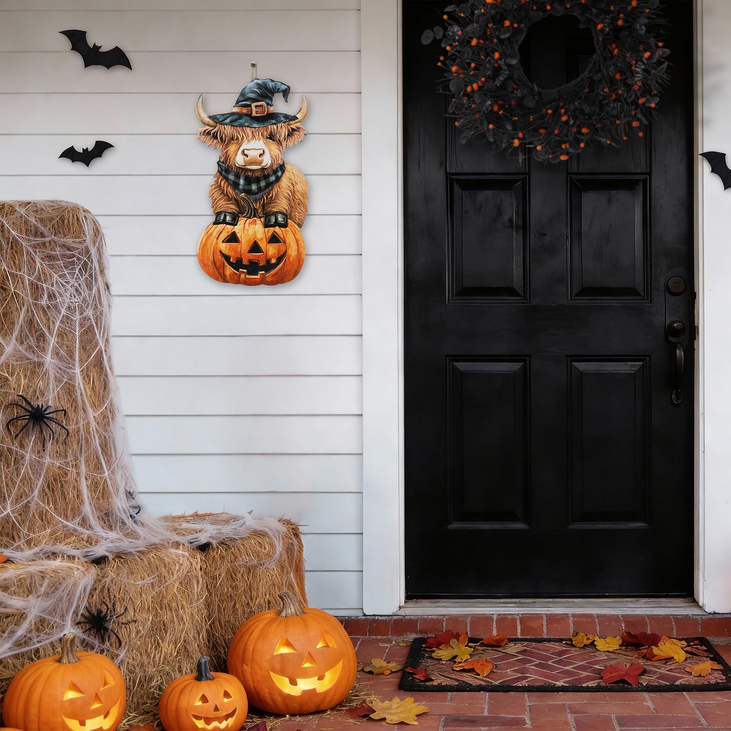 Glitzhome 30"Metal Painted Highland Cow Halloween Yard Art