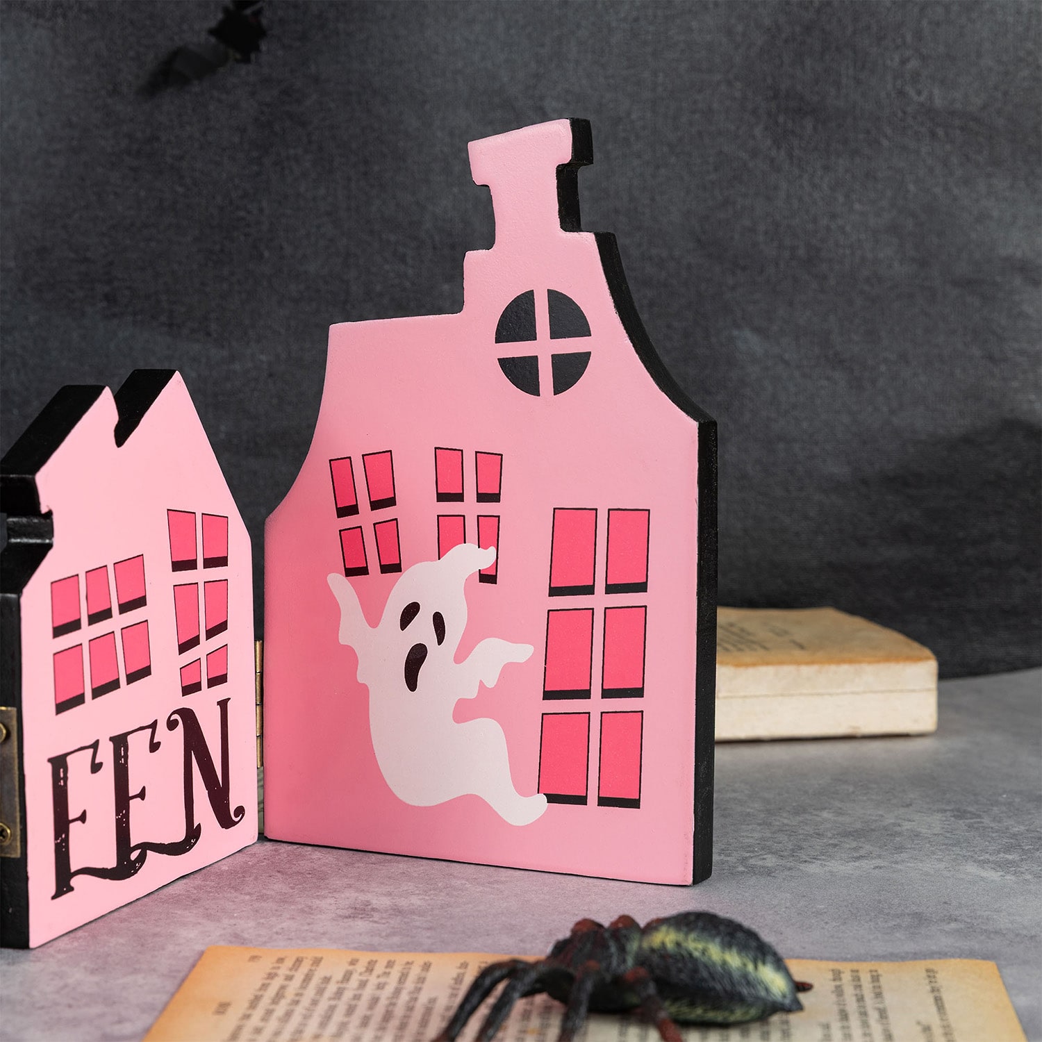 Glitzhome 25" Wooden House Halloween Tabletop Decor