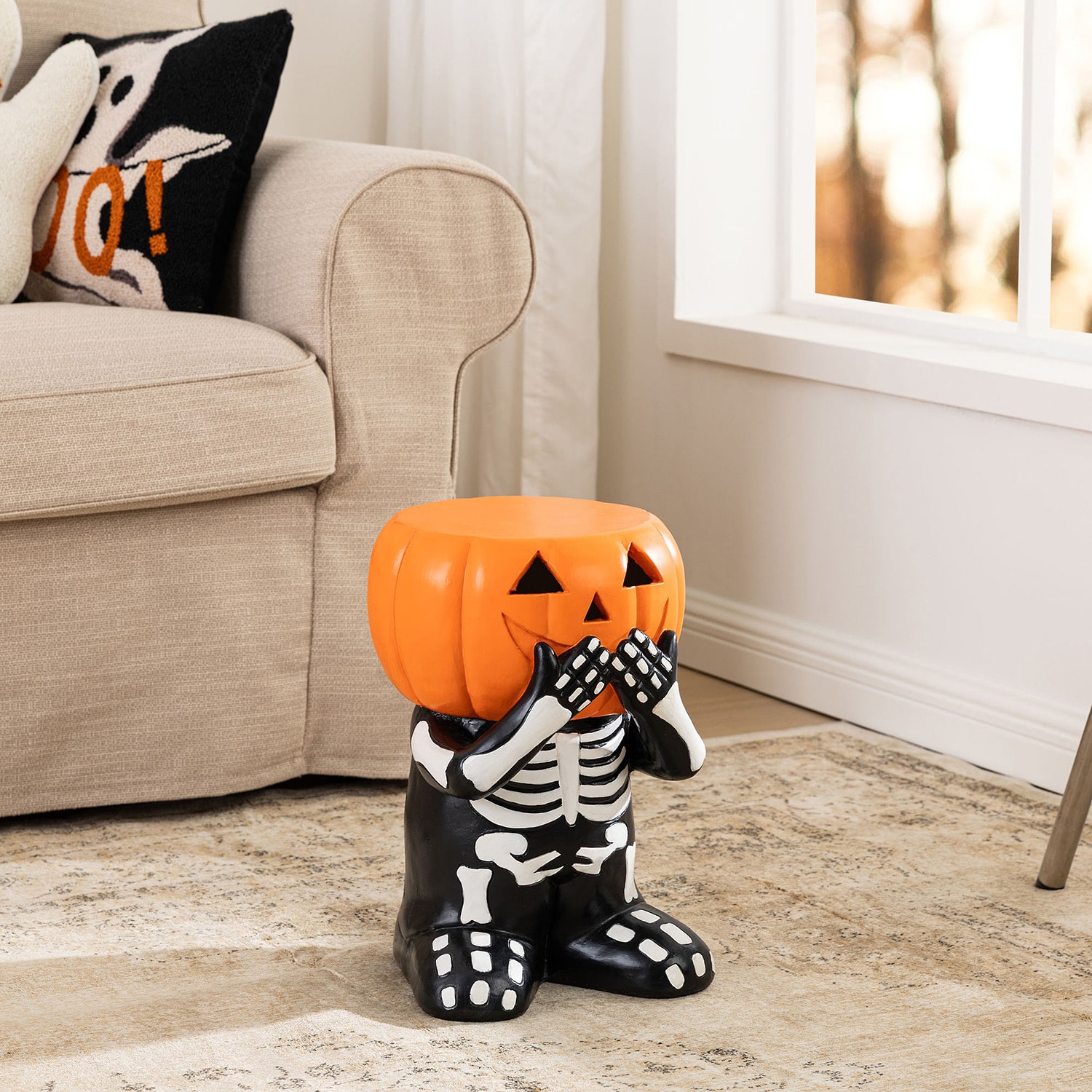 Glitzhome 15" Mgo Skeleton Pumpkin Bar Stool