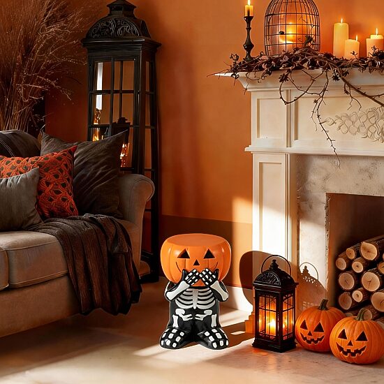 Glitzhome 15" Mgo Skeleton Pumpkin Bar Stool