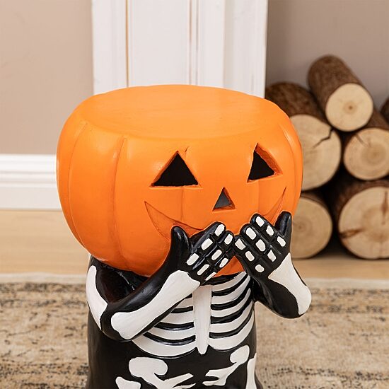 Glitzhome 15" Mgo Skeleton Pumpkin Bar Stool