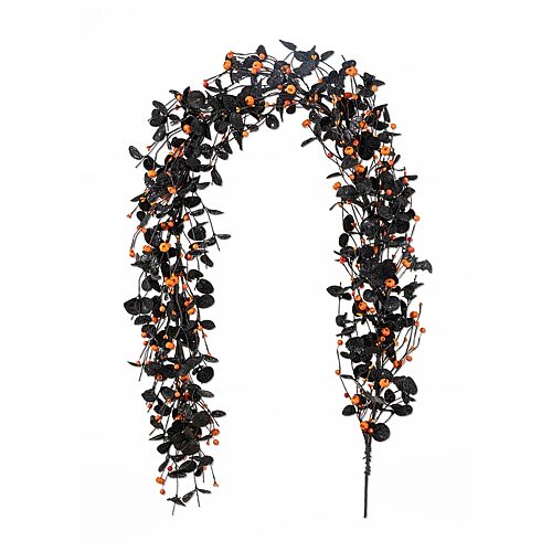 Glitzhome 72"eucalyptus Pumpkin Bat Halloween Garland In Black