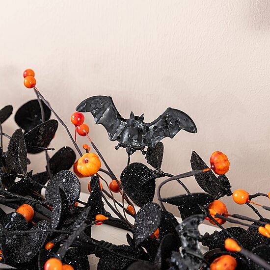 Glitzhome 72"Eucalyptus Pumpkin Bat Halloween Garland