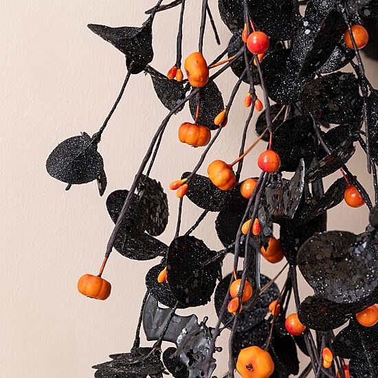 Glitzhome 72"Eucalyptus Pumpkin Bat Halloween Garland