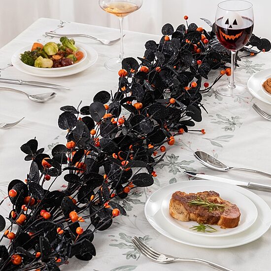 Glitzhome 72"Eucalyptus Pumpkin Bat Halloween Garland