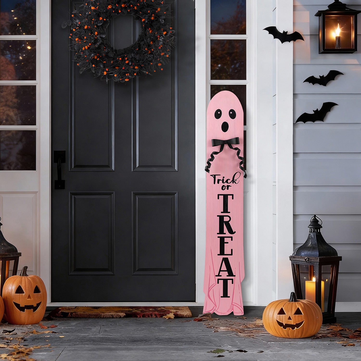 Glitzhome 42" Wood Reversible Ghost Halloween Porch Sign