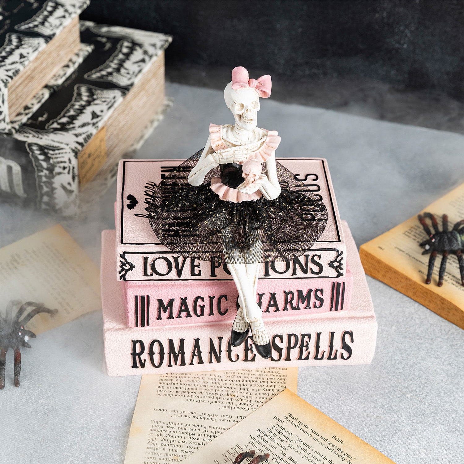 Glitzhome 9" Polyresin Pink Skeleton Ballerina Halloween Tabletop Decor