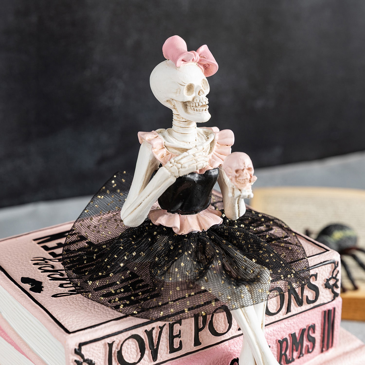 Glitzhome 9" Polyresin Pink Skeleton Ballerina Halloween Tabletop Decor