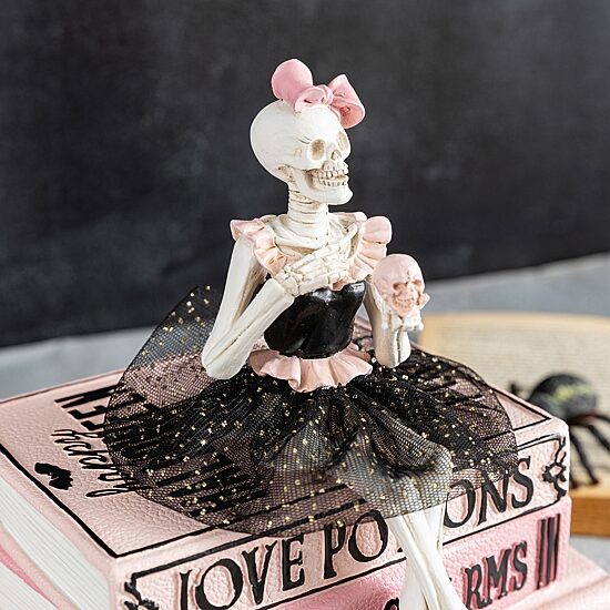 Glitzhome 9" Polyresin Pink Skeleton Ballerina Tabletop Decor
