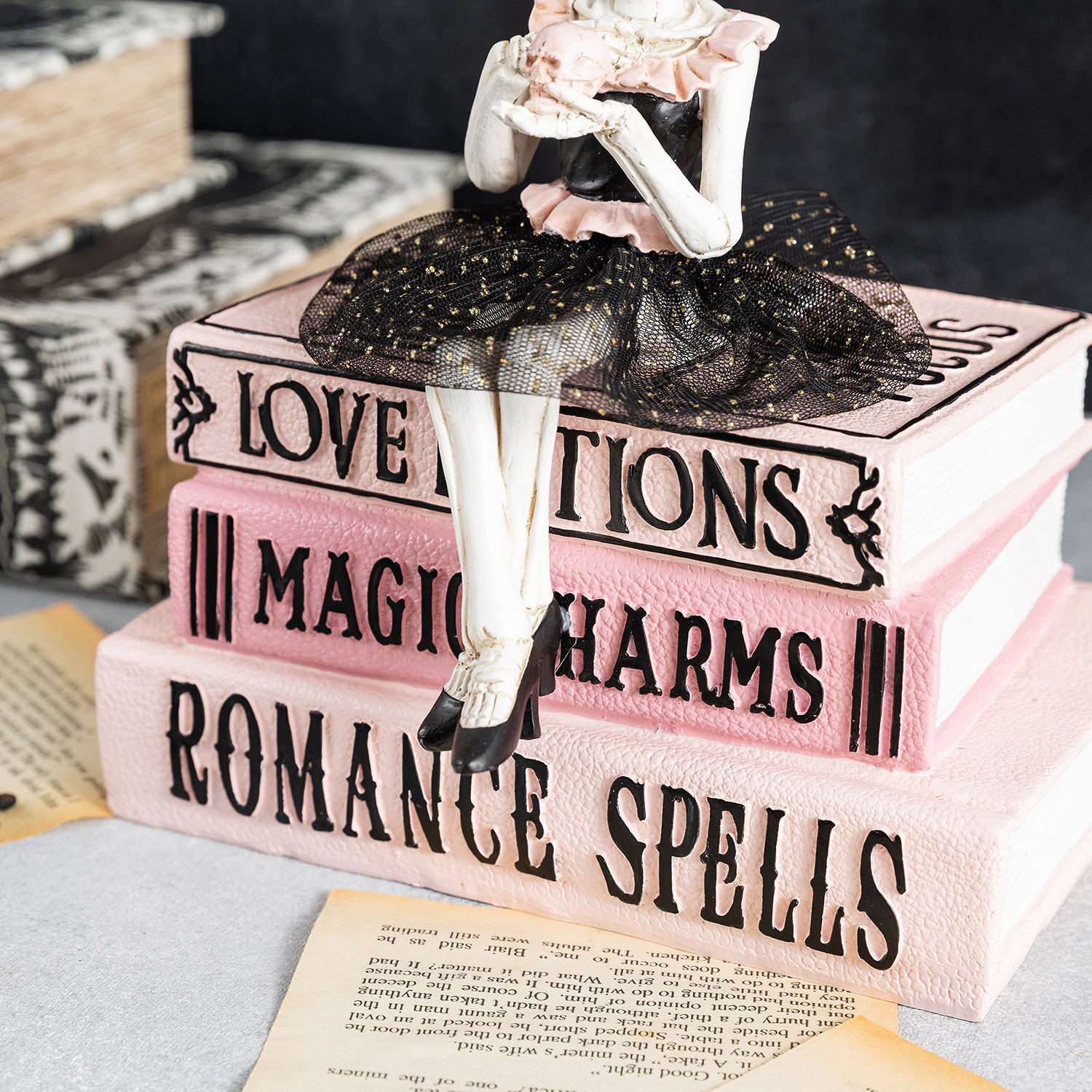 Glitzhome 9" Polyresin Pink Skeleton Ballerina Halloween Tabletop Decor