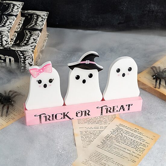 Glitzhome 10" Wooden Epoxy Ghosts Tabletop Decor