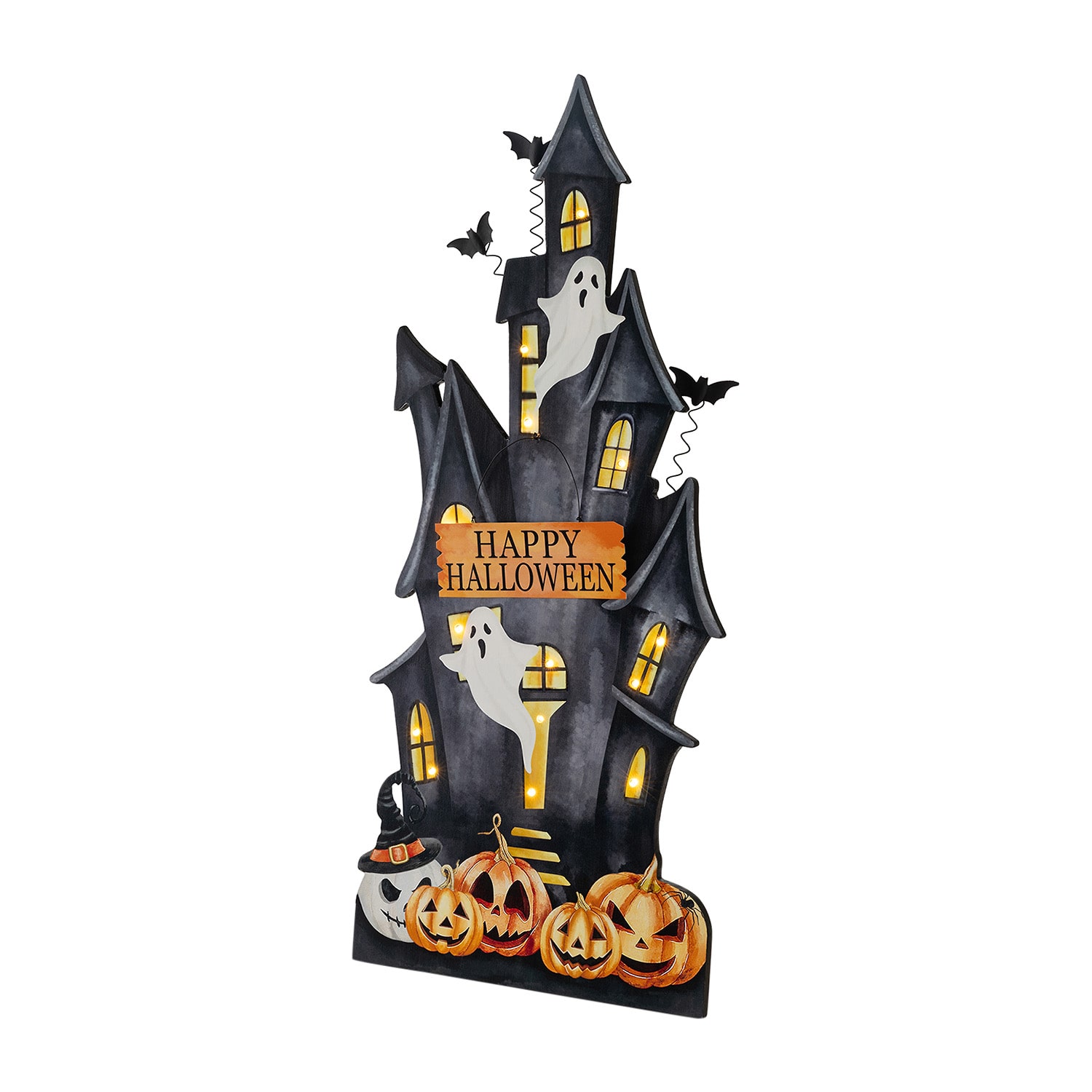 Glitzhome 30" Lighted Wooden Haunted House Halloween Porch Sign