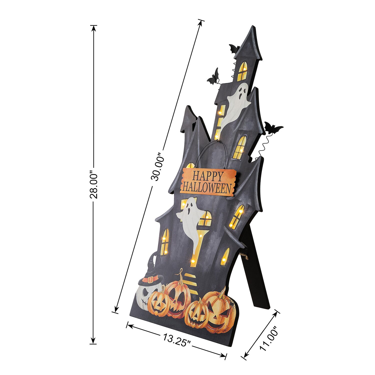 Glitzhome 30" Lighted Wooden Haunted House Halloween Porch Sign