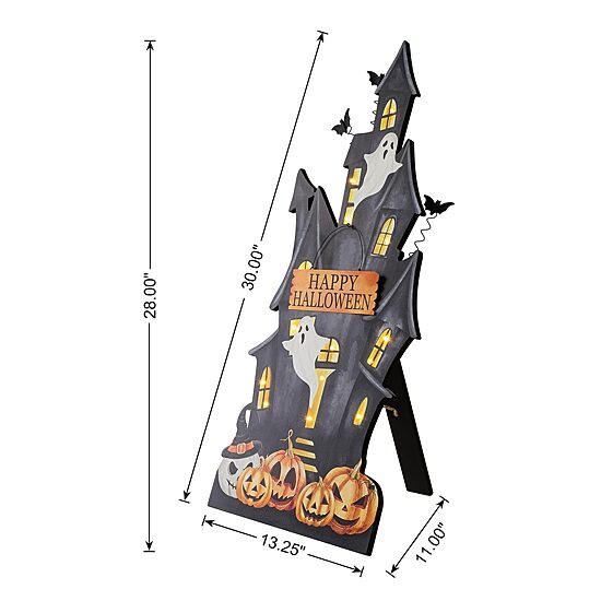 Glitzhome 30" Lighted Wooden Haunted House Porch Sign