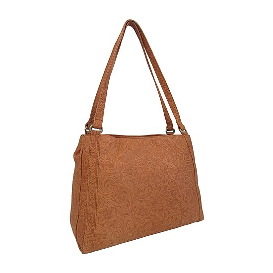 Bueno of California Great American Leather Tan Tooled Tote Bag