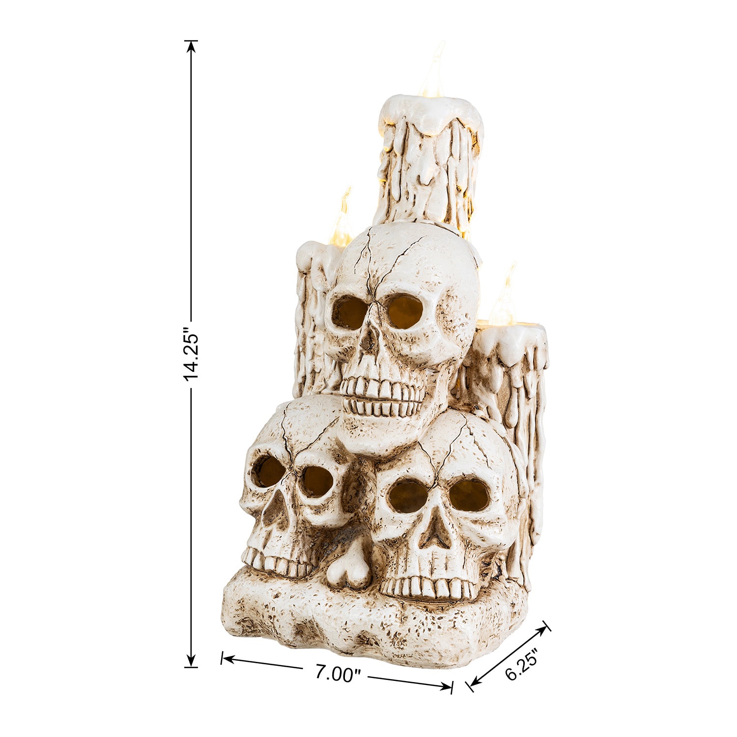 Glitzhome 15" Resin Skulls With Candles Halloween Tabletop Decor