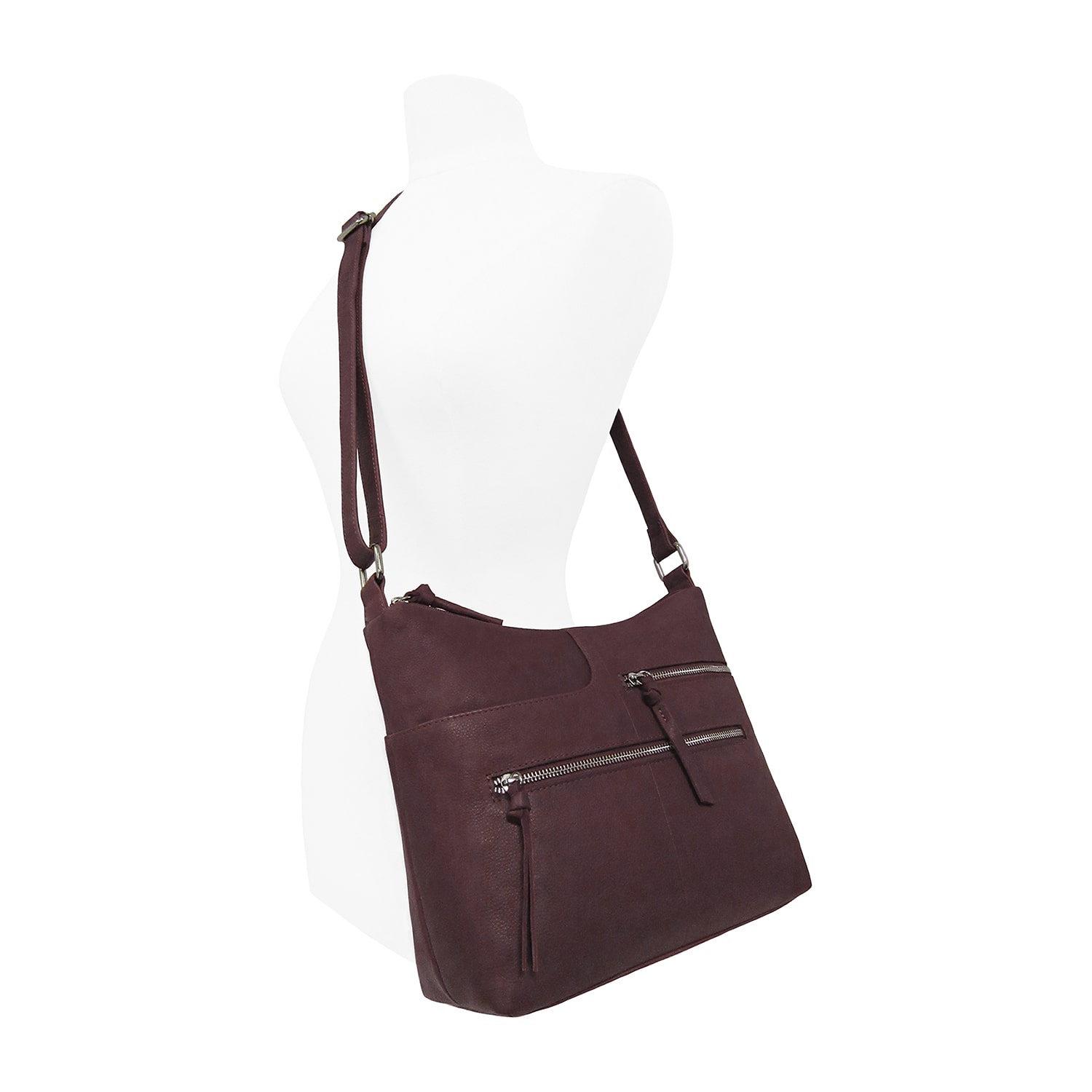 Bueno of California Great American Leather Zip Front Pkt Crossbody Bag
