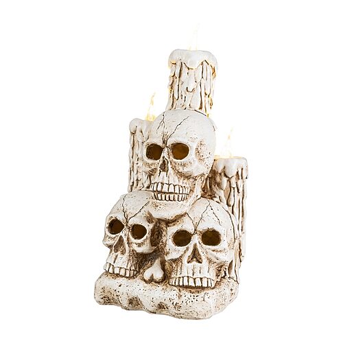 Glitzhome 15" Resin Skulls With Candles Halloween Tabletop Decor In Black