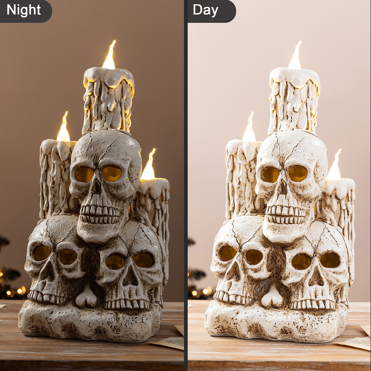 Glitzhome 15" Resin Skulls With Candles Halloween Tabletop Decor