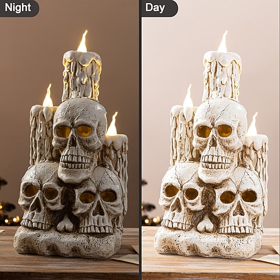 Glitzhome 15" Resin Skulls With Candles Tabletop Decor