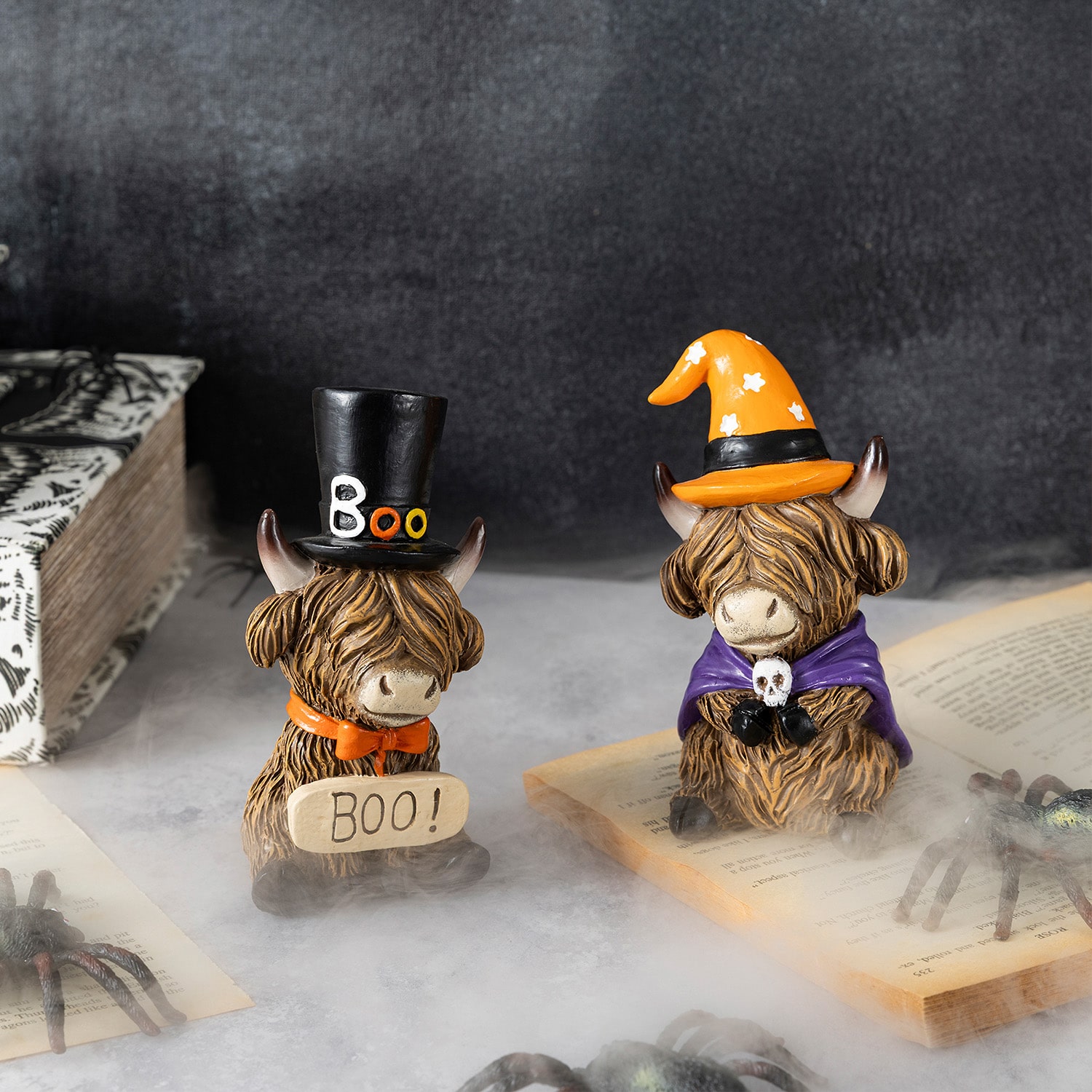 Glitzhome 5" Resin Highland Cow 2-pc. Halloween Tabletop Decor