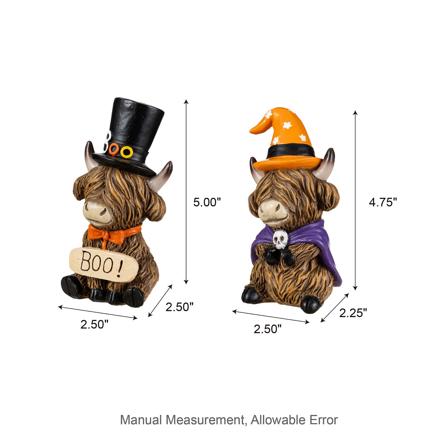 Glitzhome 5" Resin Highland Cow 2-pc. Halloween Tabletop Decor